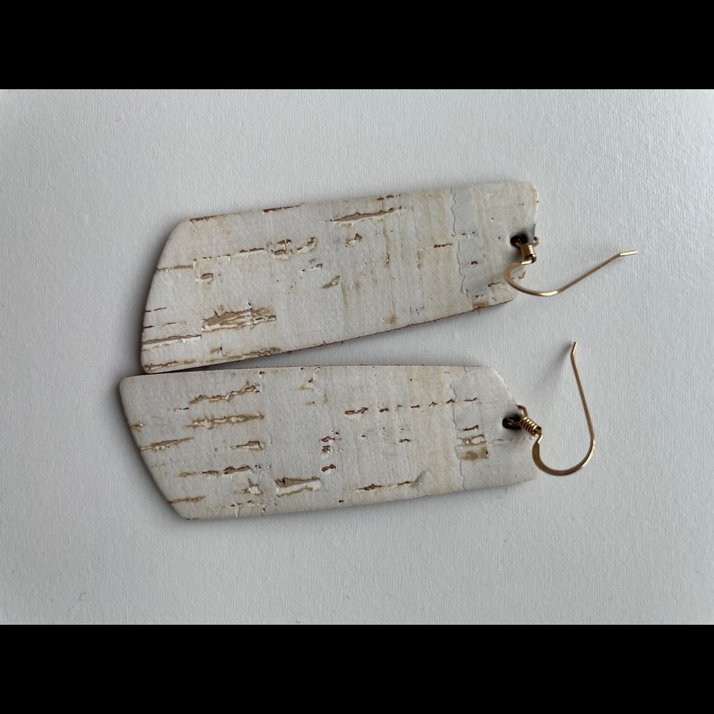 White Cork Gem Nickel & Suede Earrings